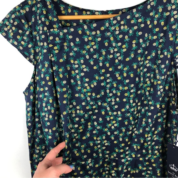 The Savile Row Navy Dress Pineapple Print Size 14 - Picture 5 of 7
